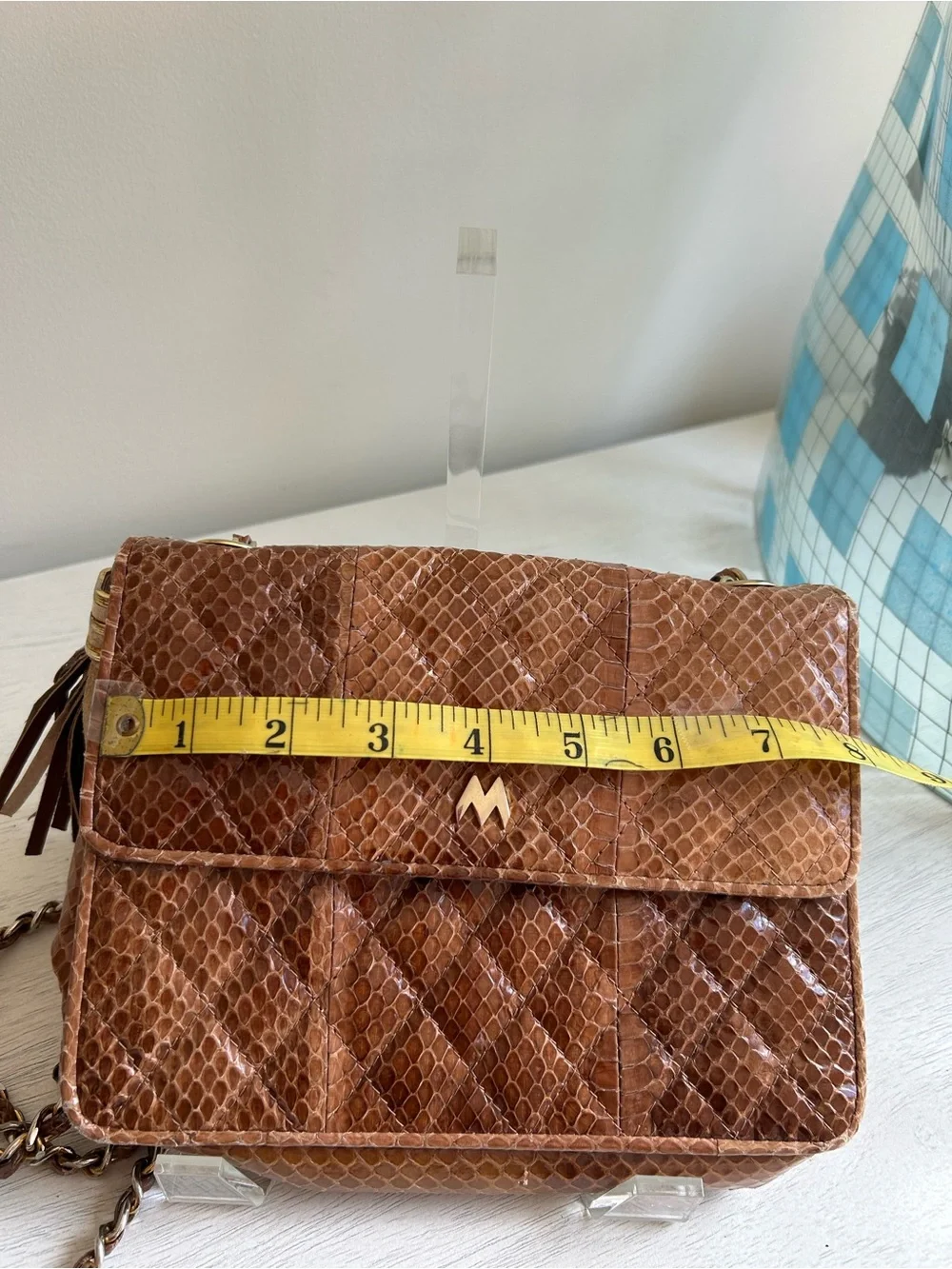 Quilted Brown Leather Crossbody Bag with Chain Strap